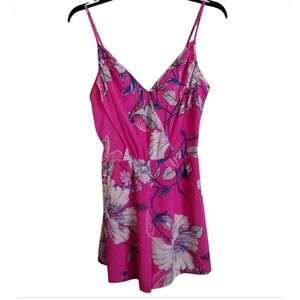 Yumi Kim Bright Pink Multicolor Floral Sleeveless Romper Size XS